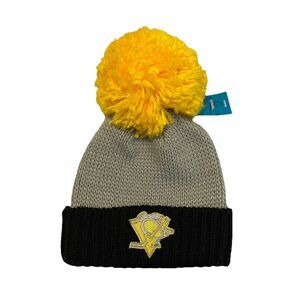 Pittsburgh Penguins Beanie Knit Hat Reebok Pom Pom NHL Yellow Women's NWT
